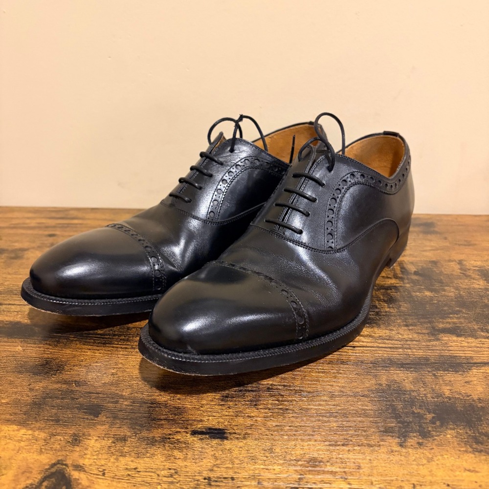 Magnanni Mens Black Leather Cap Toe Brogue Oxford Dress Shoes 16035 Size 8.5 M